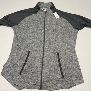 FootJoy FJ Jacket Black Gray Stretch Golf Full Zip Women's M With Thumb‎ Holes